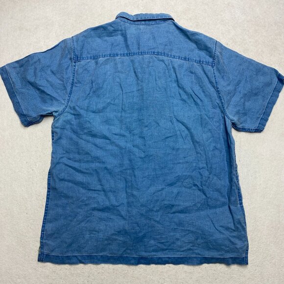Tommy Bahama Linen Shirt L Blue Relax Short Sleeve Blue Beach Button Up - Picture 10 of 12